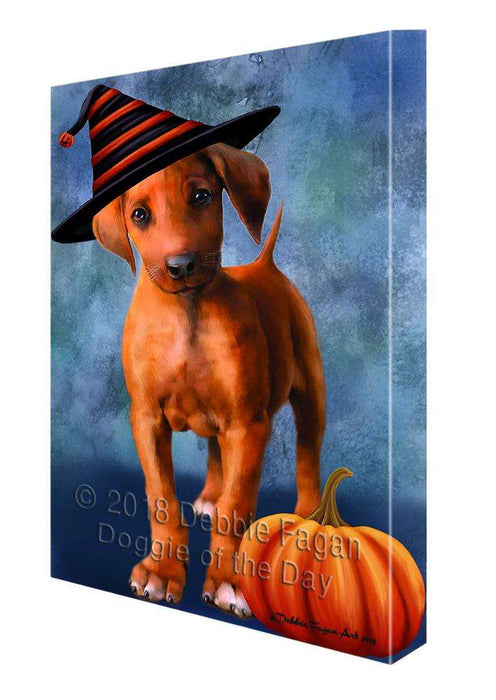 Happy Halloween Rhodesian Ridgeback Dog Wearing Witch Hat with Pumpkin Canvas Print Wall Art Décor CVS111941