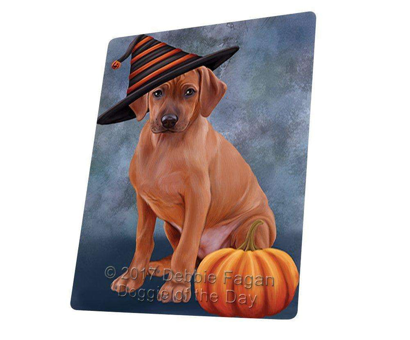 Happy Halloween Rhodesian Ridgeback Dog Wearing Witch Hat with Pumpkin Tempered Cutting Board