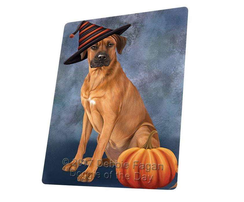 Happy Halloween Rhodesian Ridgeback Dog Wearing Witch Hat with Pumpkin Tempered Cutting Board