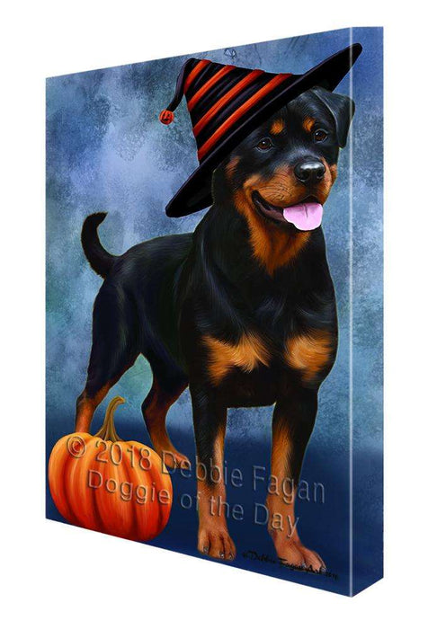 Happy Halloween Rottweiler Dog Wearing Witch Hat with Pumpkin Canvas Print Wall Art Décor CVS111950