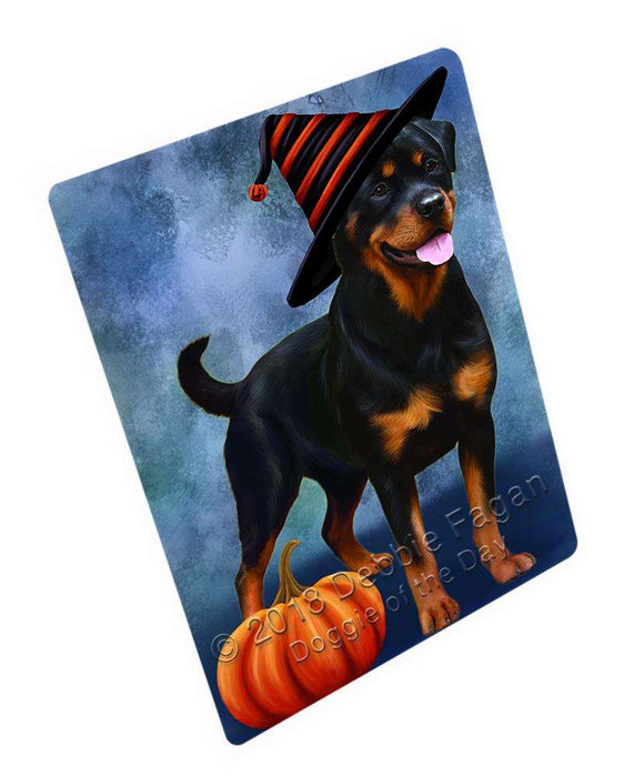 Happy Halloween Rottweiler Dog Wearing Witch Hat with Pumpkin Large Refrigerator / Dishwasher Magnet RMAG90282