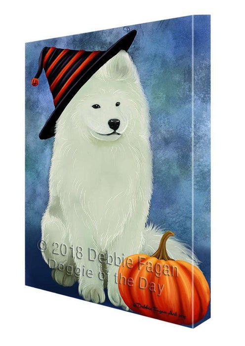 Happy Halloween Samoyed Dog Wearing Witch Hat with Pumpkin Canvas Print Wall Art Décor CVS111986