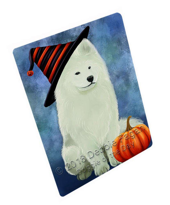 Happy Halloween Samoyed Dog Wearing Witch Hat with Pumpkin Cutting Board C69156