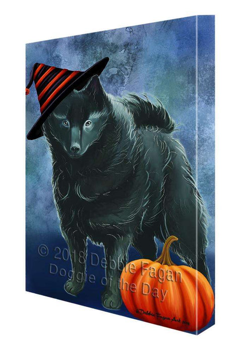 Happy Halloween Schipperke Dog Wearing Witch Hat with Pumpkin Canvas Print Wall Art Décor CVS111995