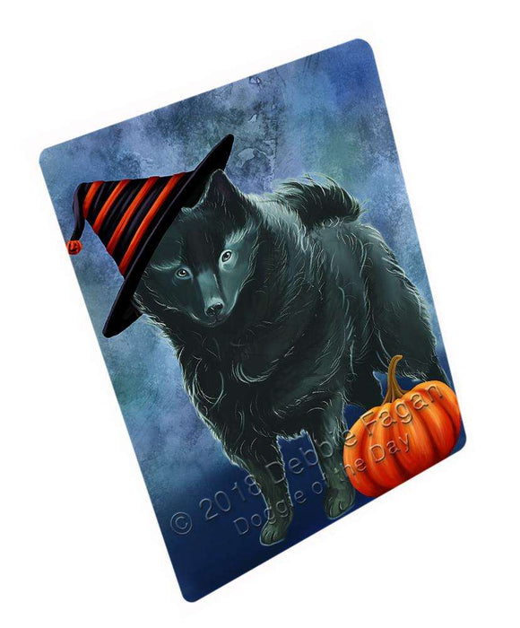 Happy Halloween Schipperke Dog Wearing Witch Hat with Pumpkin Cutting Board C69159