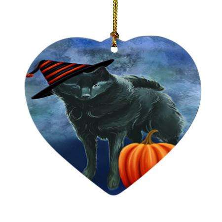Happy Halloween Schipperke Dog Wearing Witch Hat with Pumpkin Heart Christmas Ornament HPOR54905