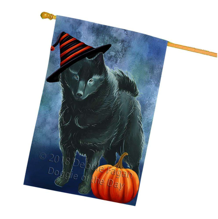 Happy Halloween Schipperke Dog Wearing Witch Hat with Pumpkin House Flag FLG55103