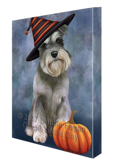 Happy Halloween Schnauzer Dog Wearing Witch Hat with Pumpkin Canvas Wall Art