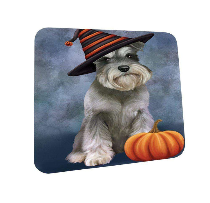 Happy Halloween Schnauzer Dog Wearing Witch Hat with Pumpkin Coasters Set of 4