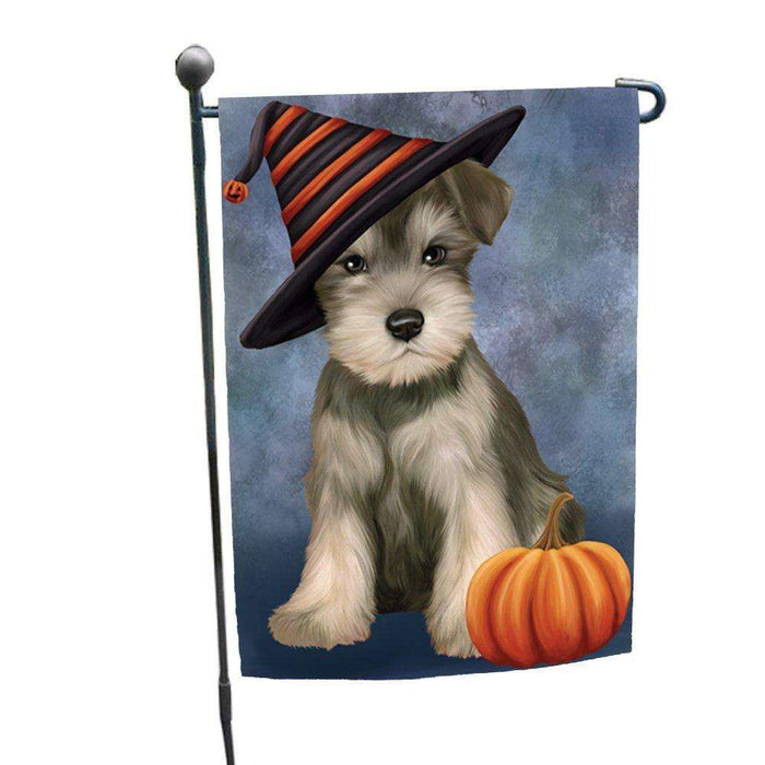 Happy Halloween Schnauzer Dog Wearing Witch Hat with Pumpkin Garden Flag