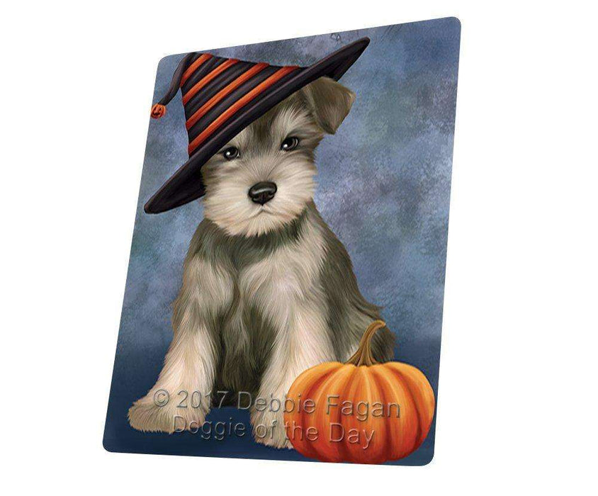 Happy Halloween Schnauzer Dog Wearing Witch Hat with Pumpkin Tempered Cutting Board