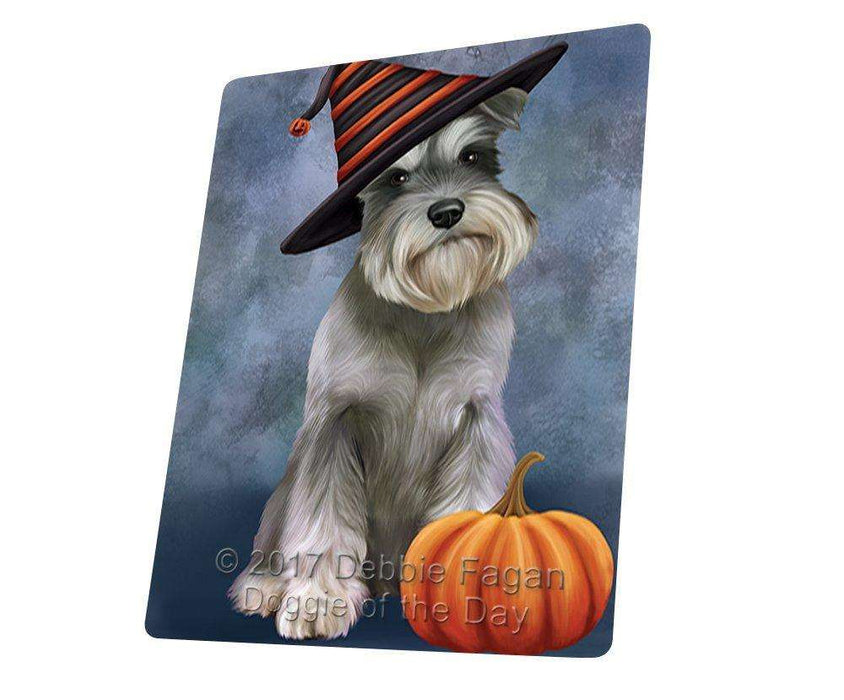 Happy Halloween Schnauzer Dog Wearing Witch Hat with Pumpkin Tempered Cutting Board