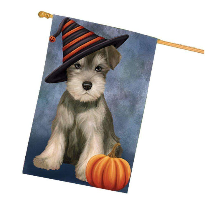 Happy Halloween Schnauzers Dog Wearing Witch Hat with Pumpkin House Flag