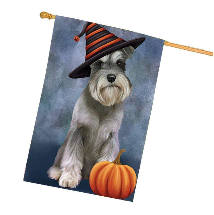 Happy Halloween Schnauzers Dog Wearing Witch Hat with Pumpkin House Flag