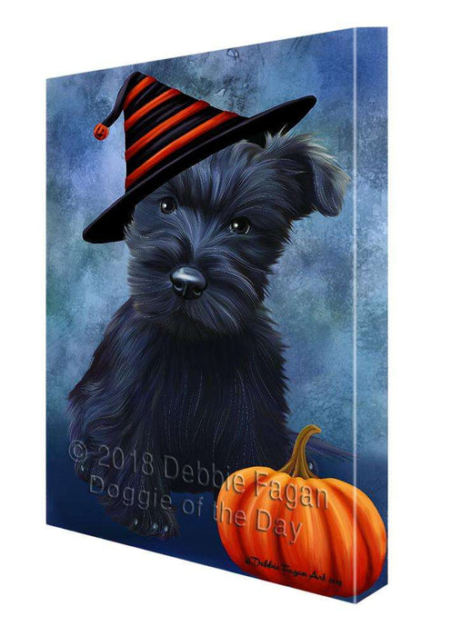Happy Halloween Scottish Terrier Dog Wearing Witch Hat with Pumpkin Canvas Print Wall Art Décor CVS112796