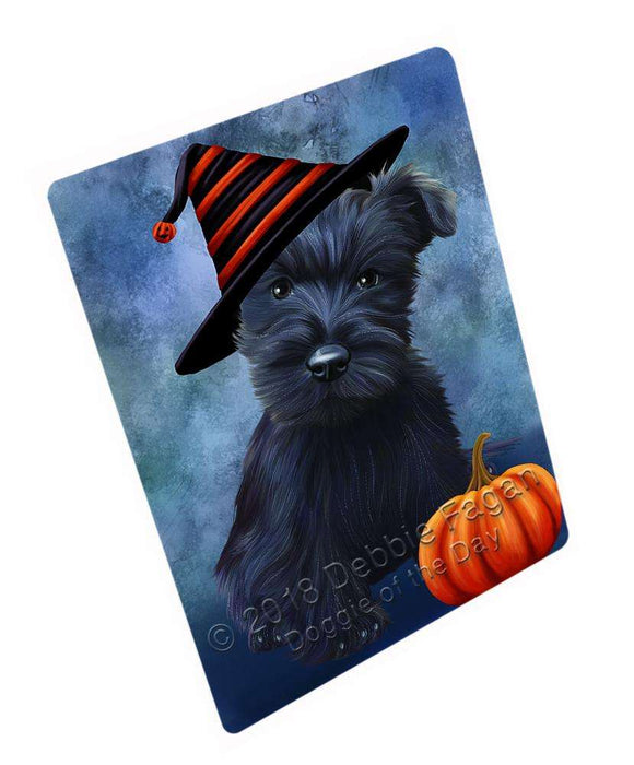 Happy Halloween Scottish Terrier Dog Wearing Witch Hat with Pumpkin Cutting Board C69426