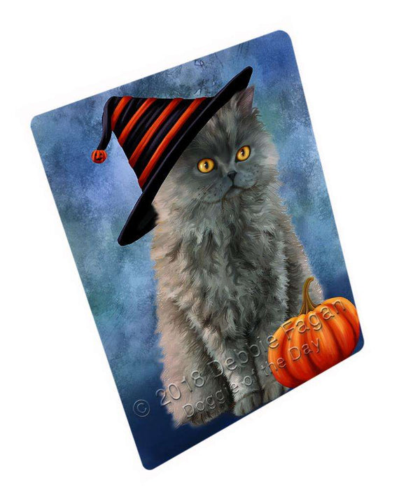 Happy Halloween Selkirk Rex Cat Wearing Witch Hat with Pumpkin Large Refrigerator / Dishwasher Magnet RMAG90318