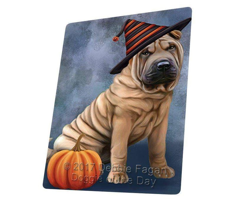 Happy Halloween Shar Pei Dog Wearing Witch Hat with Pumpkin Art Portrait Print Woven Throw Sherpa Plush Fleece Blanket