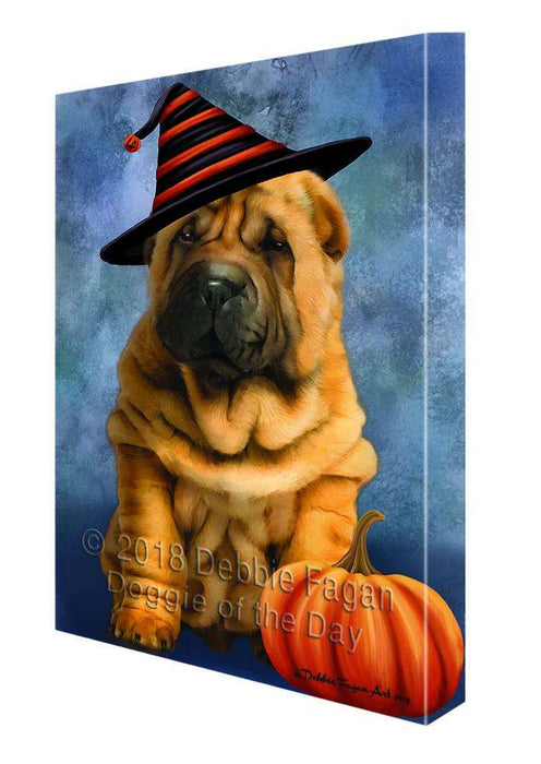 Happy Halloween Shar Pei Dog Wearing Witch Hat with Pumpkin Canvas Print Wall Art Décor CVS112013