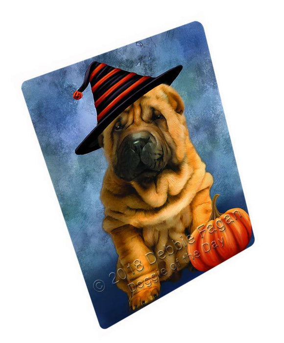 Happy Halloween Shar Pei Dog Wearing Witch Hat with Pumpkin Large Refrigerator / Dishwasher Magnet RMAG90324