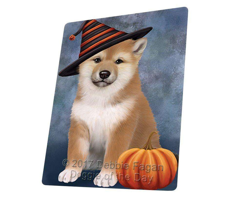 Happy Halloween Shiba Inu Dog Wearing Witch Hat with Pumpkin Art Portrait Print Woven Throw Sherpa Plush Fleece Blanket