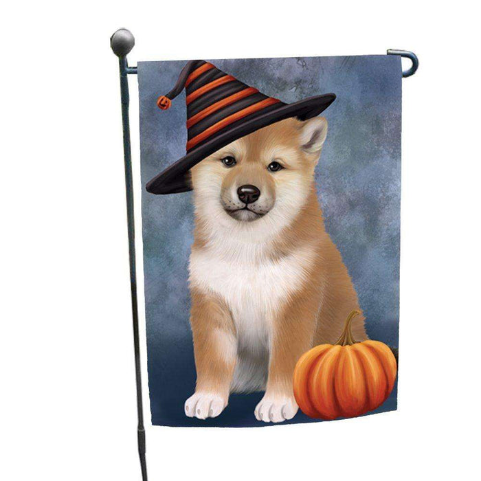 Happy Halloween Shiba Inu Dog Wearing Witch Hat with Pumpkin Garden Flag