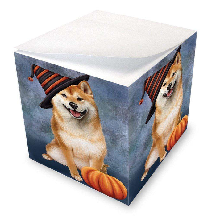 Happy Halloween Shiba Inu Dog Wearing Witch Hat with Pumpkin Note Cube