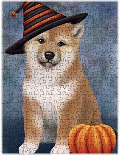 Happy Halloween Shiba Inu Dog Wearing Witch Hat with Pumpkin Puzzle with Photo Tin