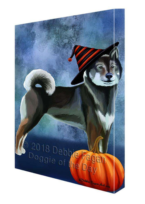Happy Halloween Shikoku Dog Wearing Witch Hat with Pumpkin Canvas Print Wall Art Décor CVS112814