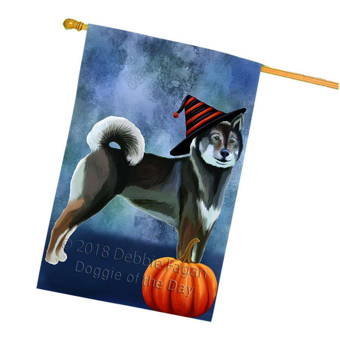 Happy Halloween Shikoku Dog Wearing Witch Hat with Pumpkin House Flag FLG55194