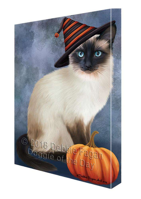 Happy Halloween Siamese Cat Wearing Witch Hat with Pumpkin Canvas Print Wall Art Décor CVS111680