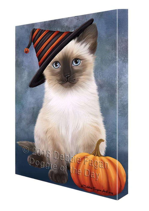 Happy Halloween Siamese Cat Wearing Witch Hat with Pumpkin Canvas Print Wall Art Décor CVS111689