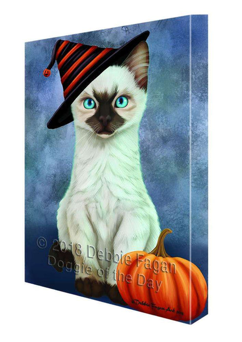 Happy Halloween Siamese Cat Wearing Witch Hat with Pumpkin Canvas Print Wall Art Décor CVS112022