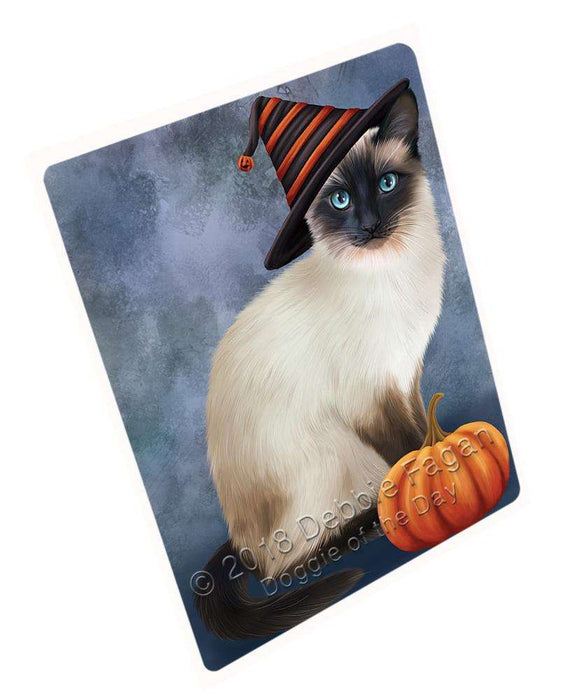 Happy Halloween Siamese Cat Wearing Witch Hat with Pumpkin Cutting Board C69054