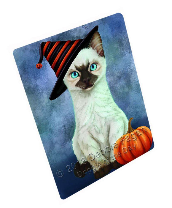 Happy Halloween Siamese Cat Wearing Witch Hat with Pumpkin Cutting Board C69168