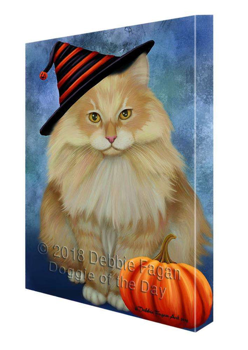 Happy Halloween Siberian Cat Wearing Witch Hat with Pumpkin Canvas Print Wall Art Décor CVS112031