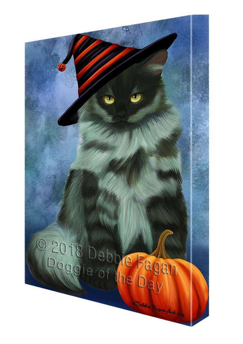 Happy Halloween Siberian Cat Wearing Witch Hat with Pumpkin Canvas Print Wall Art Décor CVS112040