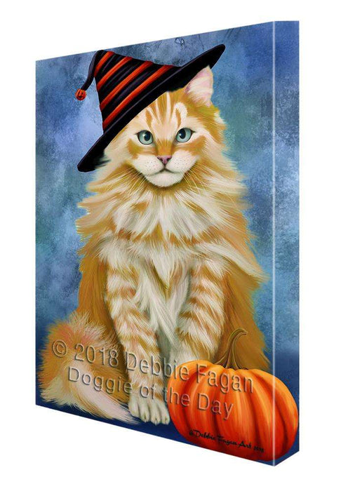 Happy Halloween Siberian Cat Wearing Witch Hat with Pumpkin Canvas Print Wall Art Décor CVS112049