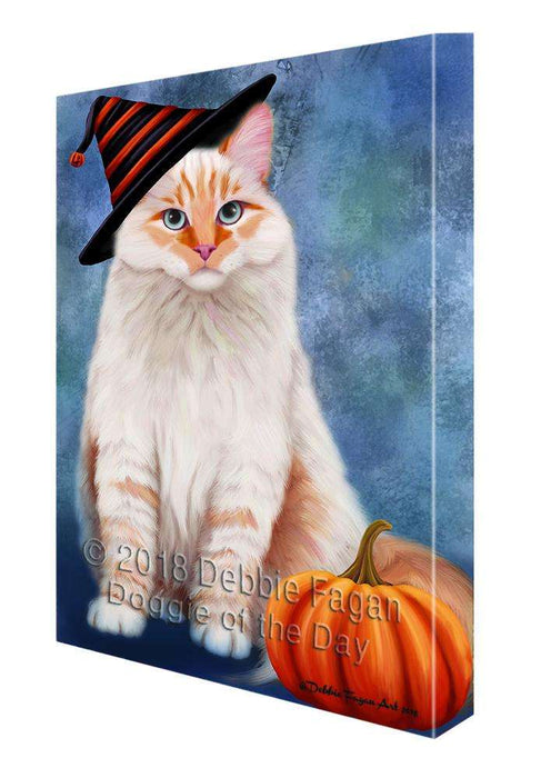 Happy Halloween Siberian Cat Wearing Witch Hat with Pumpkin Canvas Print Wall Art Décor CVS112058