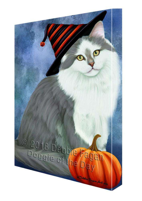 Happy Halloween Siberian Cat Wearing Witch Hat with Pumpkin Canvas Print Wall Art Décor CVS112616