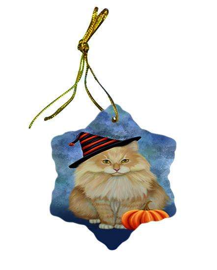 Happy Halloween Siberian Cat Wearing Witch Hat with Pumpkin Ceramic Doily Ornament DPOR54909