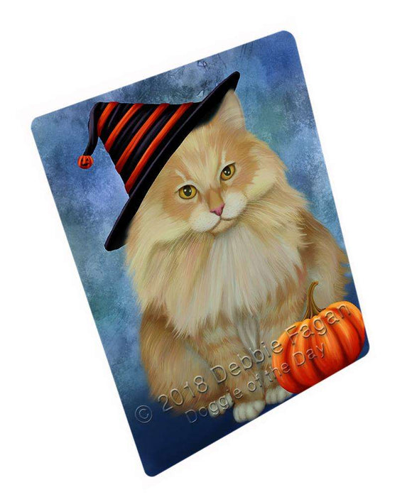 Happy Halloween Siberian Cat Wearing Witch Hat with Pumpkin Cutting Board C69171