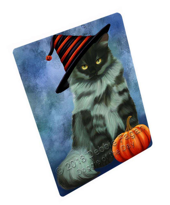 Happy Halloween Siberian Cat Wearing Witch Hat with Pumpkin Cutting Board C69174