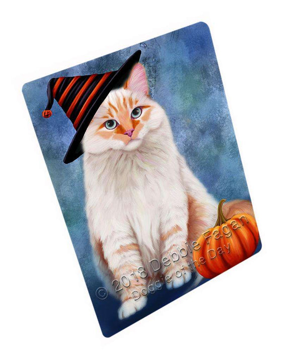 Happy Halloween Siberian Cat Wearing Witch Hat with Pumpkin Cutting Board C69180