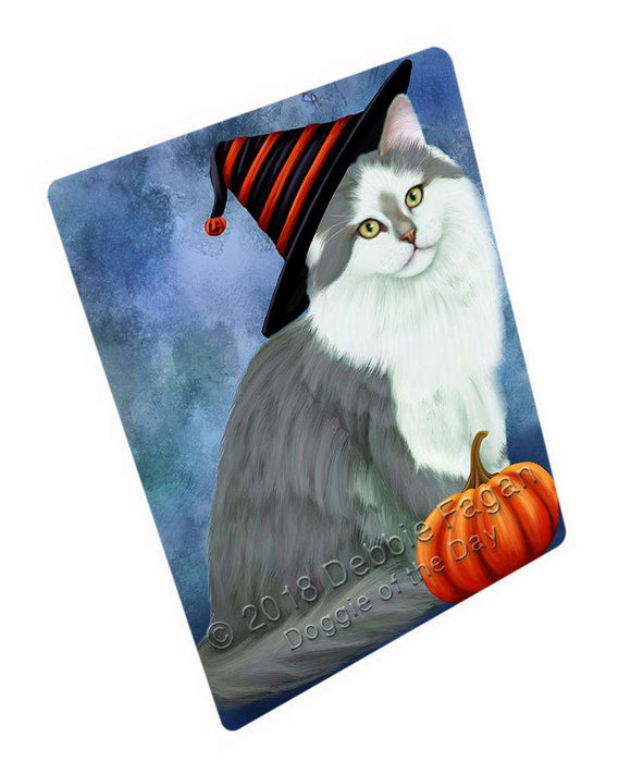 Happy Halloween Siberian Cat Wearing Witch Hat with Pumpkin Cutting Board C69366