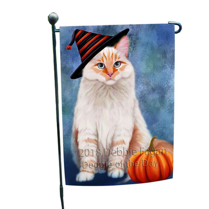 Happy Halloween Siberian Cat Wearing Witch Hat with Pumpkin Garden Flag GFLG54974