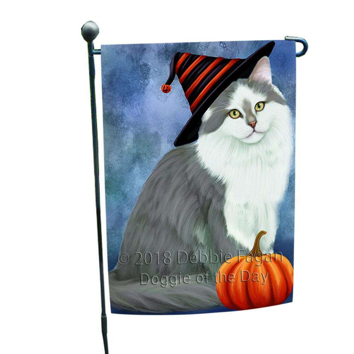 Happy Halloween Siberian Cat Wearing Witch Hat with Pumpkin Garden Flag GFLG55036