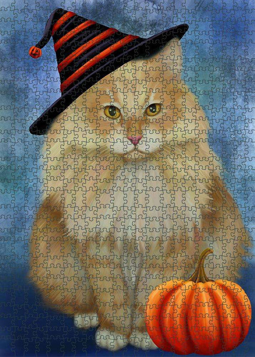 Happy Halloween Siberian Cat Wearing Witch Hat with Pumpkin Puzzle  PUZL86792