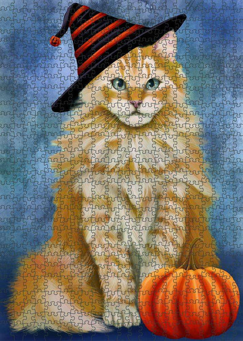 Happy Halloween Siberian Cat Wearing Witch Hat with Pumpkin Puzzle  PUZL86800