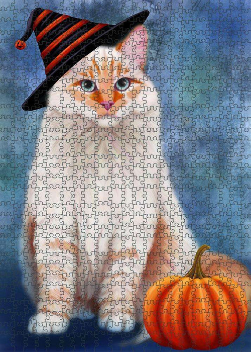 Happy Halloween Siberian Cat Wearing Witch Hat with Pumpkin Puzzle  PUZL86804